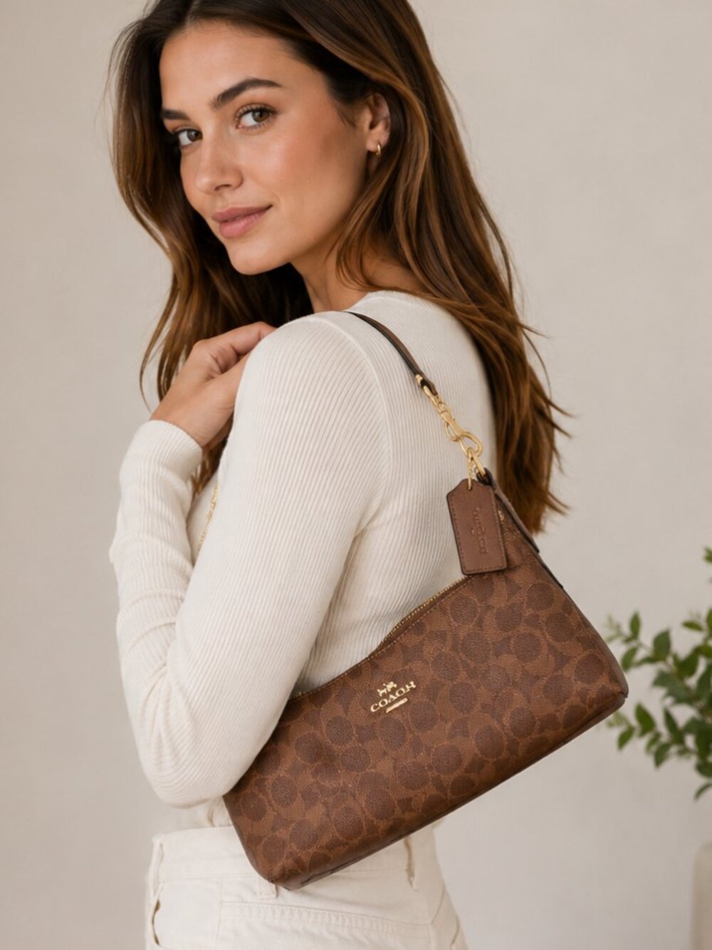 Coach Charlotte Shoulder Bag Bronze Pearlized Signature Canvas Metallic NWT